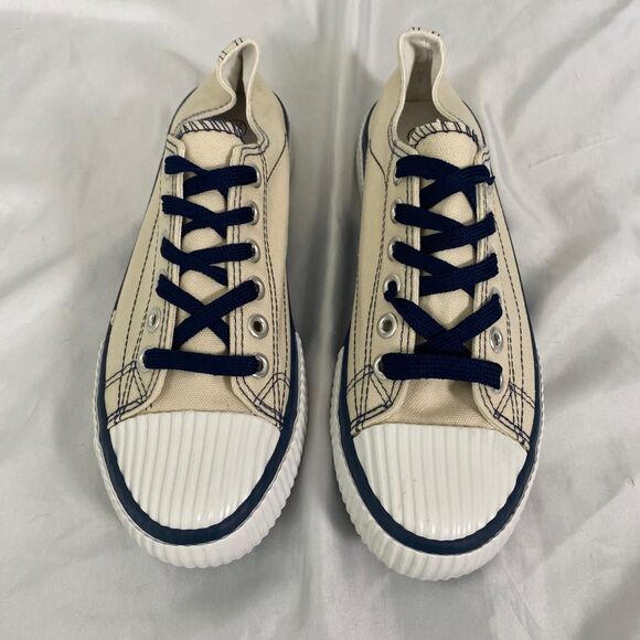 NWOB Cream Navy Blue Skater Lace Up Fashion Sneaker EU 42 US 11.5 - Picture 4 of 8